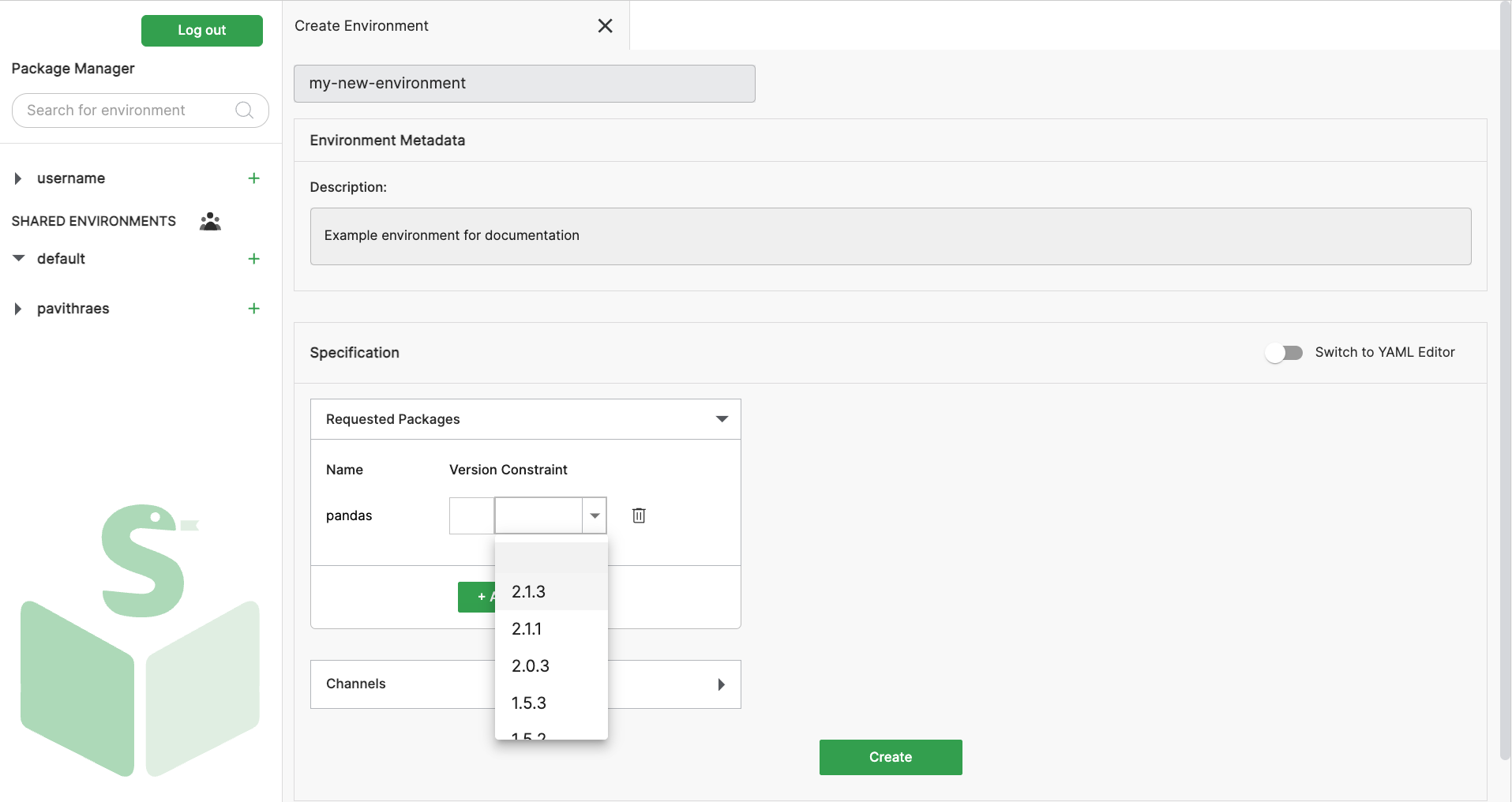 pandas version 2.1.3 selected